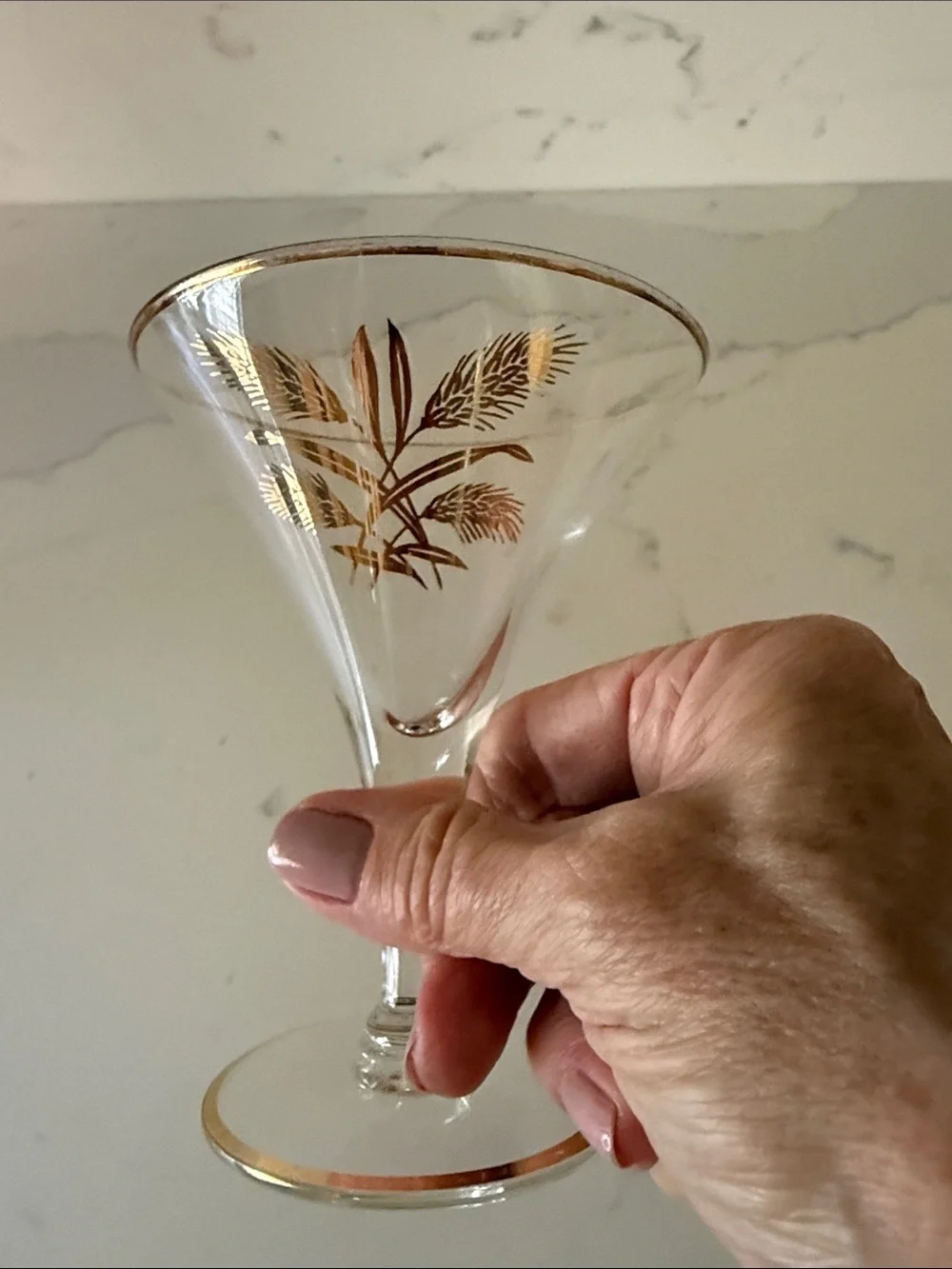 Mid Century Gold-Trimmed Wheat Cocktail Glasses Set of 6